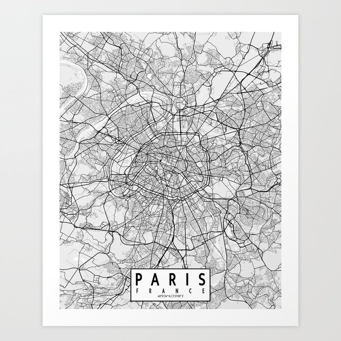 Paris City Map of France - Light Art Print