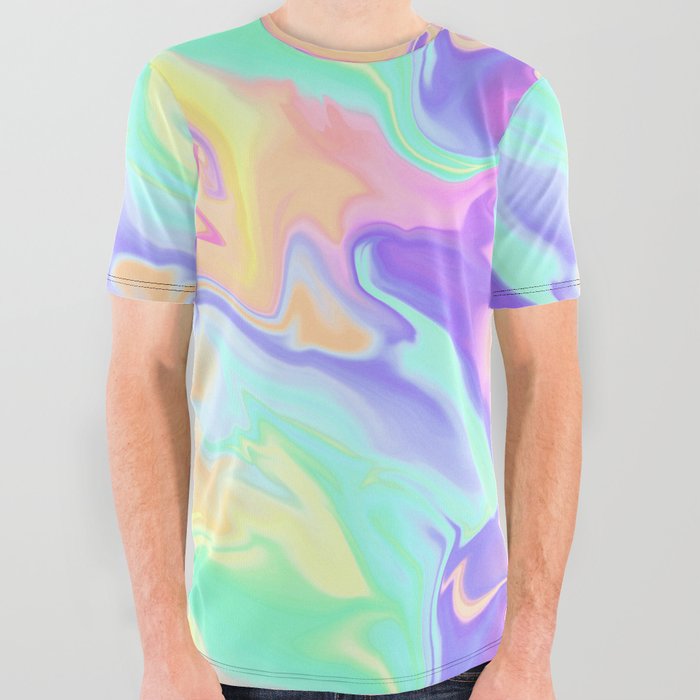 Colorful Iridescent Swirls Pattern All Over Graphic Tee