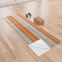 [ Thumbnail: Grey and Chocolate Colored Lines Pattern Yoga Towel ]