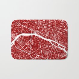 Paris, France, City Map - Red Bath Mat | Railway, Seine, Paris, Road, City, Water, River, Red, Graphicdesign, Europe 