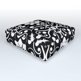 Black and White Ditsy Floral Vintage Art Design Pattern Outdoor Floor Cushion