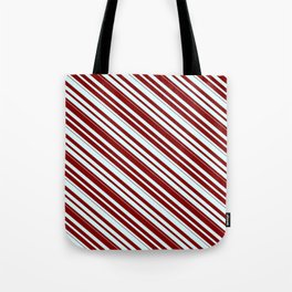 [ Thumbnail: Light Cyan & Maroon Colored Lined/Striped Pattern Tote Bag ]
