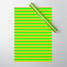 [ Thumbnail: Yellow, Dark Orange, and Lime Colored Lined/Striped Pattern Wrapping Paper ]