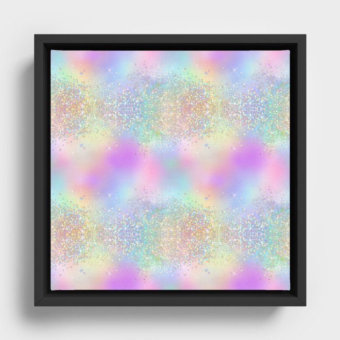 Pretty Rainbow Holographic Glitter Framed Canvas
