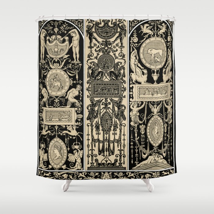 Renaissance pattern from L'ornement Polychrome (1888) by Albert Racinet Shower Curtain