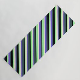 [ Thumbnail: Colorful Beige, Slate Blue, Dark Slate Gray, Black & Green Colored Lined/Striped Pattern Yoga Mat ]