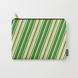 [ Thumbnail: Beige & Forest Green Colored Pattern of Stripes Carry-All Pouch ]