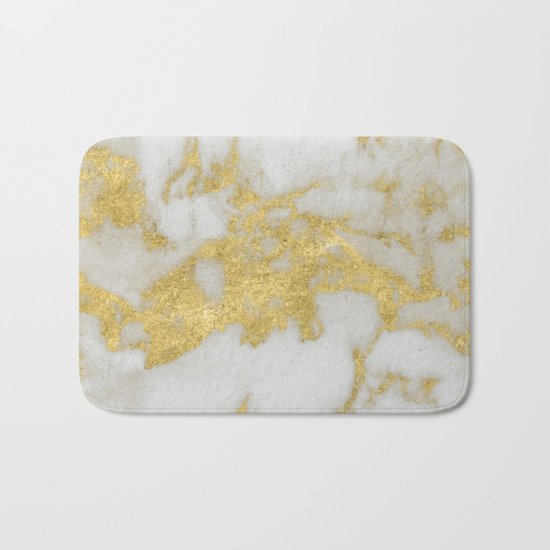Marble - Yellow Gold Marble Foil on White Pattern Bath Mat