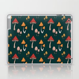 Mushrooms and Toadstools Forest Pattern - Green Blue background, Red, Yellow, Pink, Orange Laptop Skin