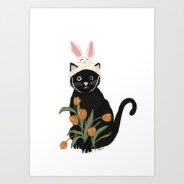Black Cat in Easter Vibes Art Print