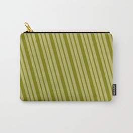 [ Thumbnail: Green & Dark Khaki Colored Lines/Stripes Pattern Carry-All Pouch ]
