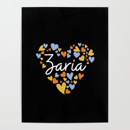 Zaria, yellow and light blue ane orange hearts Poster