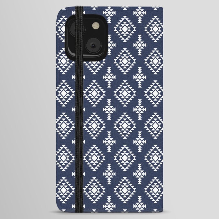 Navy Blue and White Native American Tribal Pattern iPhone Wallet Case