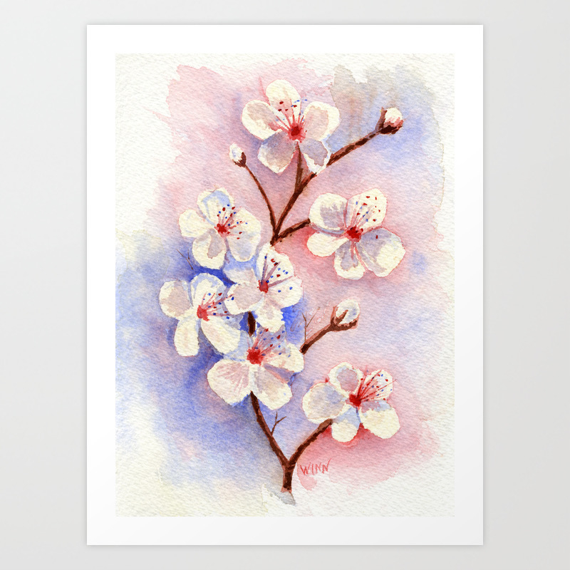 Cherry Blossoms Watercolor Art Print By Brettwinnart Society6