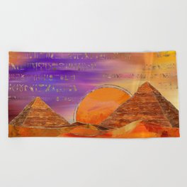 Egyptian pyramids abstract landscape Mixed Media Beach Towel