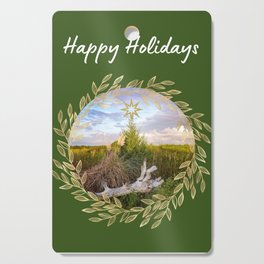 Happy Holidays - Rustic evergreen and gold leaves Cutting Board