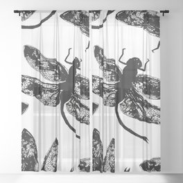 black ink dragonflies Sheer Curtain