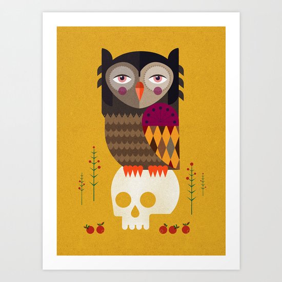 Owl with Skull Art Print