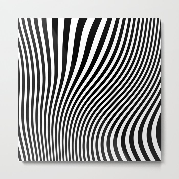 Retro Shapes And Lines Black And White Optical Art Metal Print