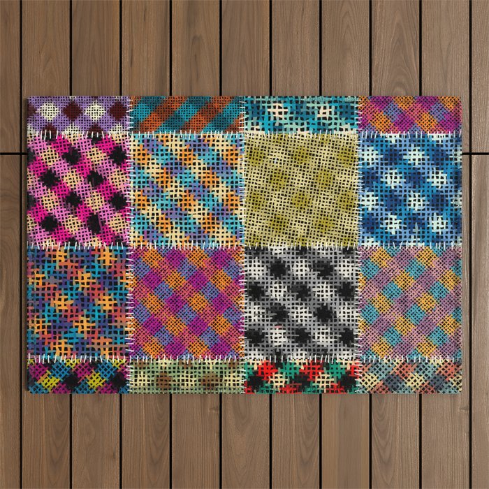Seamless pattern. Imitation of a patchwork pattern of rough canvas squares. vintage image. Outdoor Rug
