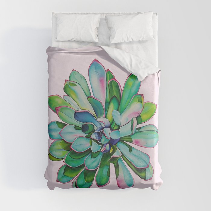 Cactus in Pastel Pink Oil Painting Duvet Cover