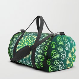 Dramatic Pop-Art Mandala in Black and Green Duffle Bag
