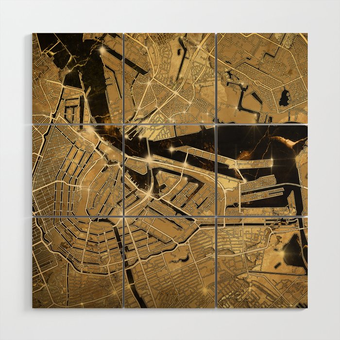 Amsterdam Map Gold Wood Wall Art By Bekimart Society6