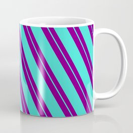 [ Thumbnail: Purple and Turquoise Colored Lined/Striped Pattern Coffee Mug ]