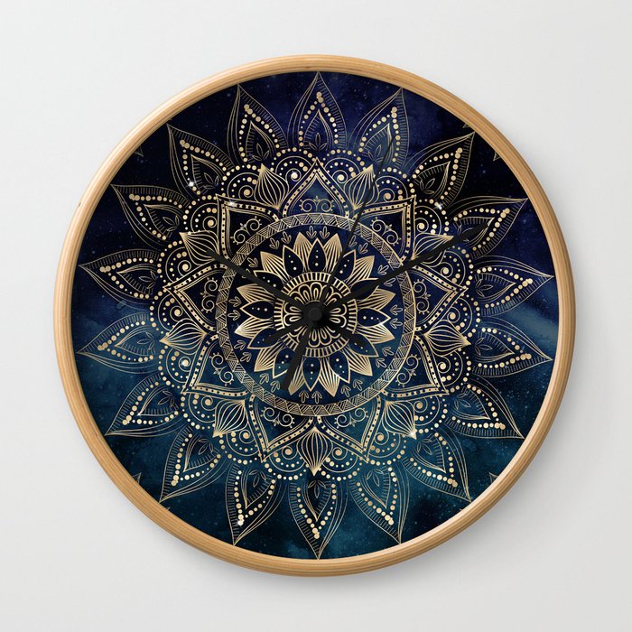 Elegant Gold Mandala Blue Galaxy Wall Clock