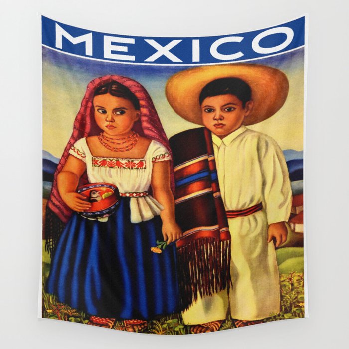 Vintage Mexico Travel Poster - Children Wall Tapestry