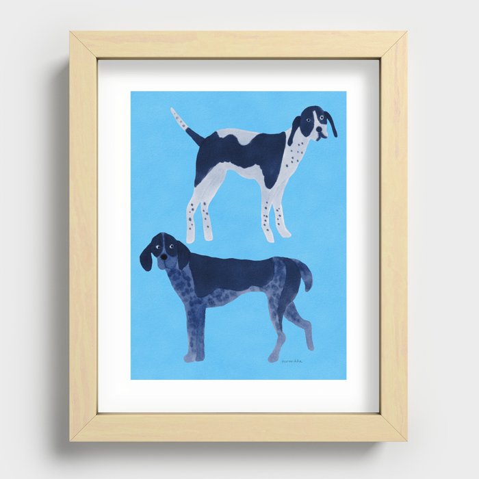 Walking Dogs - Indigo and Azure Blue Recessed Framed Print