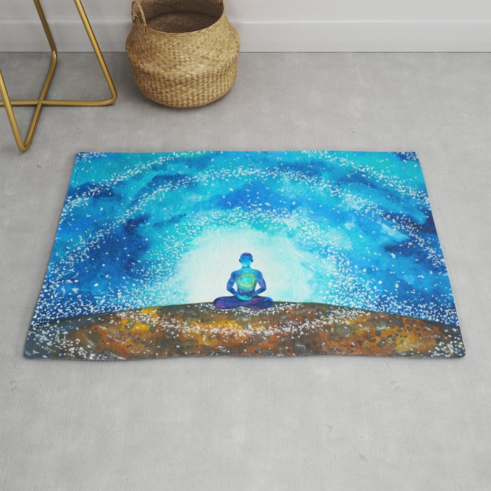 human meditate mind mental health yoga chakra spiritual healing watercolor painting illustration design Rug