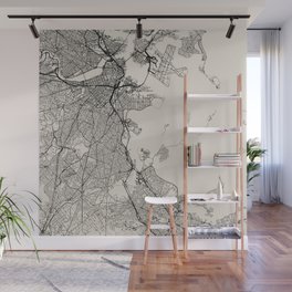 Boston USA - Black and White City Map Design Wall Mural
