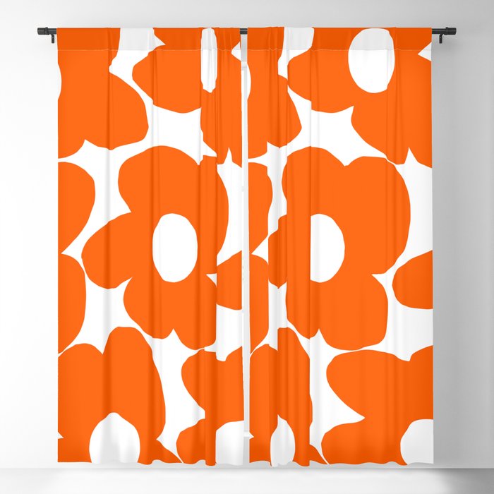Orange Retro Flowers White Background #decor #society6 #buyart Blackout Curtain