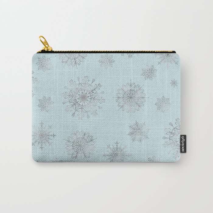 Assorted Silver Snowflakes On Light Blue Background Carry-All Pouch