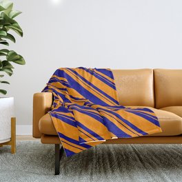 [ Thumbnail: Dark Orange & Blue Colored Lined/Striped Pattern Throw Blanket ]