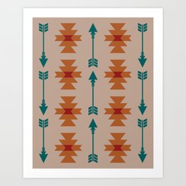 Southwestern Arrow Pattern 270 Orange and Turquoise Art Print