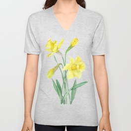 Watercolor Yellow Daffodil V Neck T Shirt