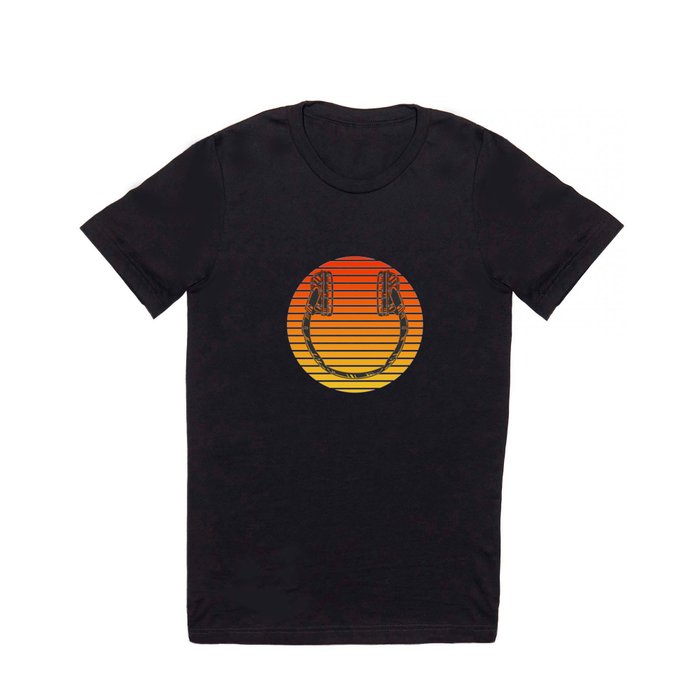 Retro Sunrise Smiley Headphones Music T Shirt