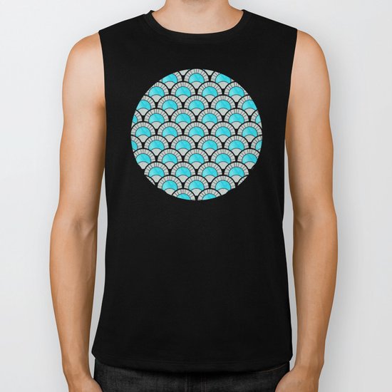 Aqua Art Deco Twenties Fan Pattern Biker Tank