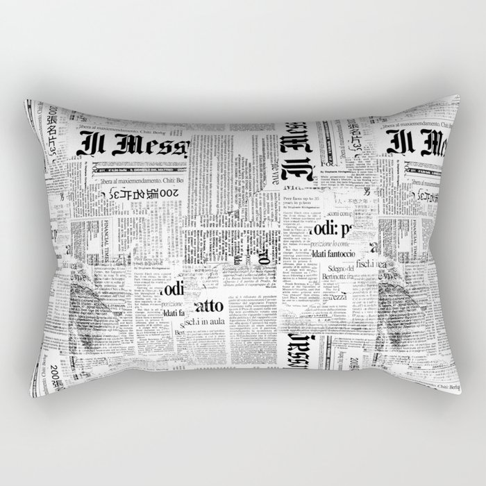 Black And White Collage Of Grunge Newspaper Fragments Rectangular Pillow