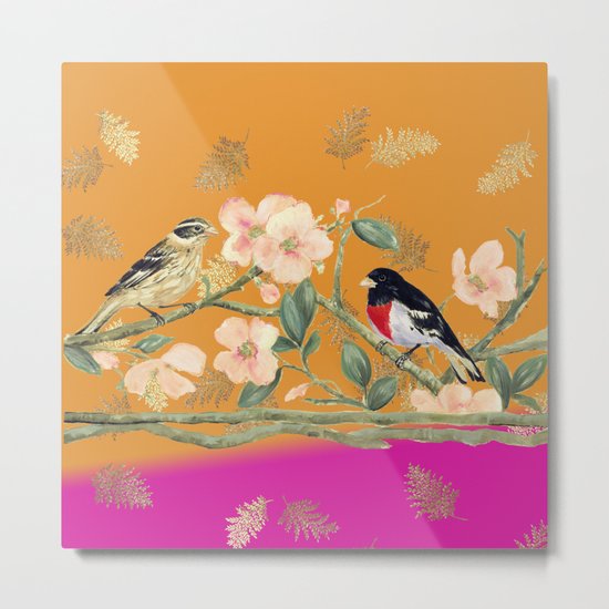 Birds Tango Mango Metal Print