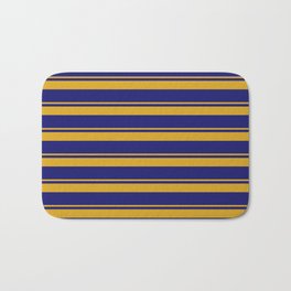 [ Thumbnail: Goldenrod and Midnight Blue Colored Striped/Lined Pattern Bath Mat ]