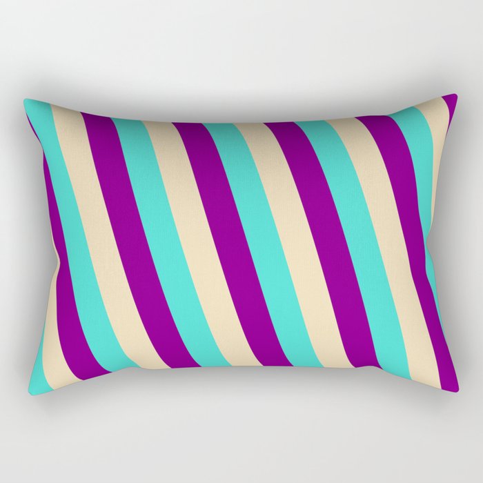 Turquoise, Purple & Tan Colored Stripes/Lines Pattern Rectangular Pillow