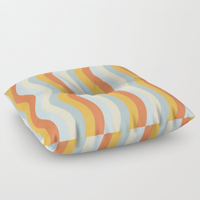 Wobbly Pop Stripes Retro Pattern Apricot Orange Ice Blue Floor Pillow