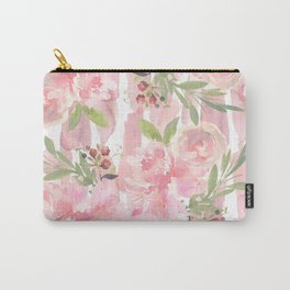 Geometric pink green watercolor brush strokes floral  Carry-All Pouch