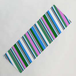 [ Thumbnail: Vibrant Sea Green, Violet, Dark Green, Blue, and White Colored Stripes/Lines Pattern Yoga Mat ]