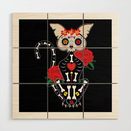 Muertos Day Of Dead Sugar Skull Halloween Cat Wood Wall Art