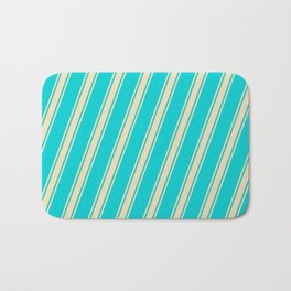 [ Thumbnail: Dark Turquoise and Tan Colored Stripes/Lines Pattern Bath Mat ]