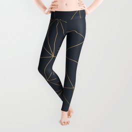 Navy Blue Gold Geometric Pattern With Gold Shimmer Leggings